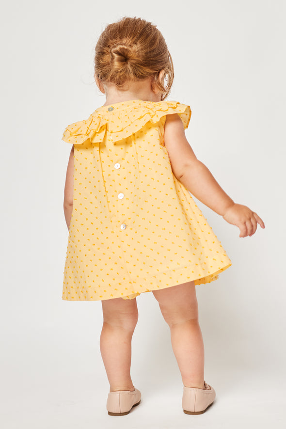 Yellow Swiss Dot Dress and Bloomer Set