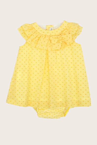 Yellow Swiss Dot Dress and Bloomer Set