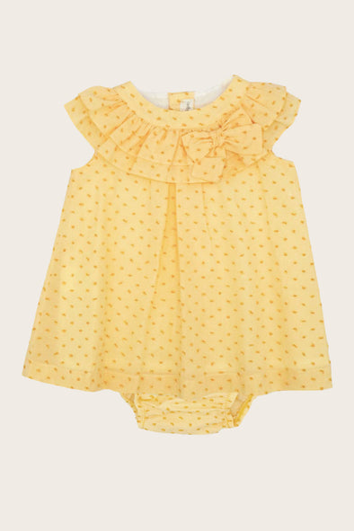 Yellow Swiss Dot Dress and Bloomer Set