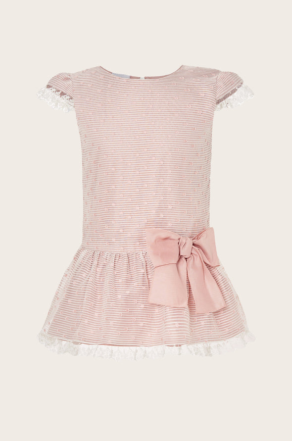 Pink Organza Lace Bow Dress