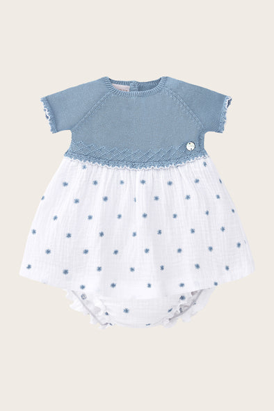 Blue Knitted Muslin Dress and Bloomer