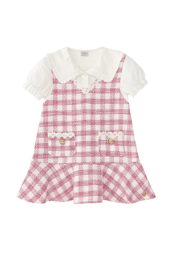 Gingham Tweed Pinafore and Swiss Dot Blouse