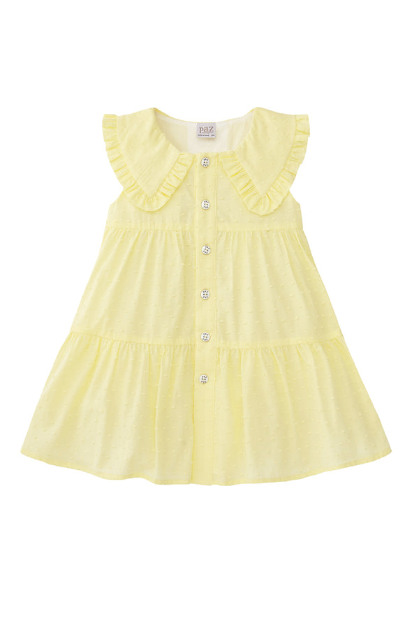 Lemon Swiss Dot Ruffle Collar Dress