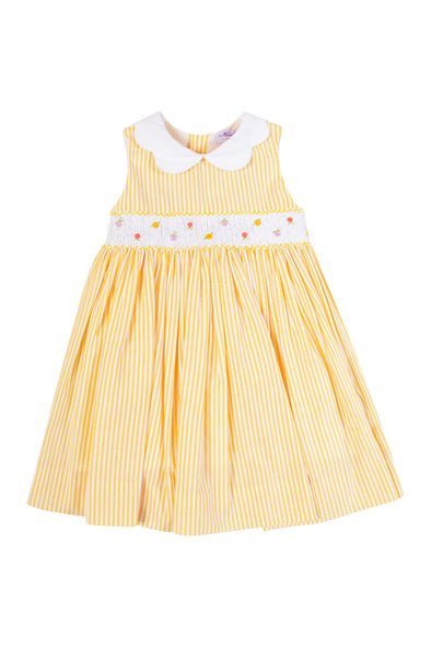 Yellow Striped Flower Smocked Dress