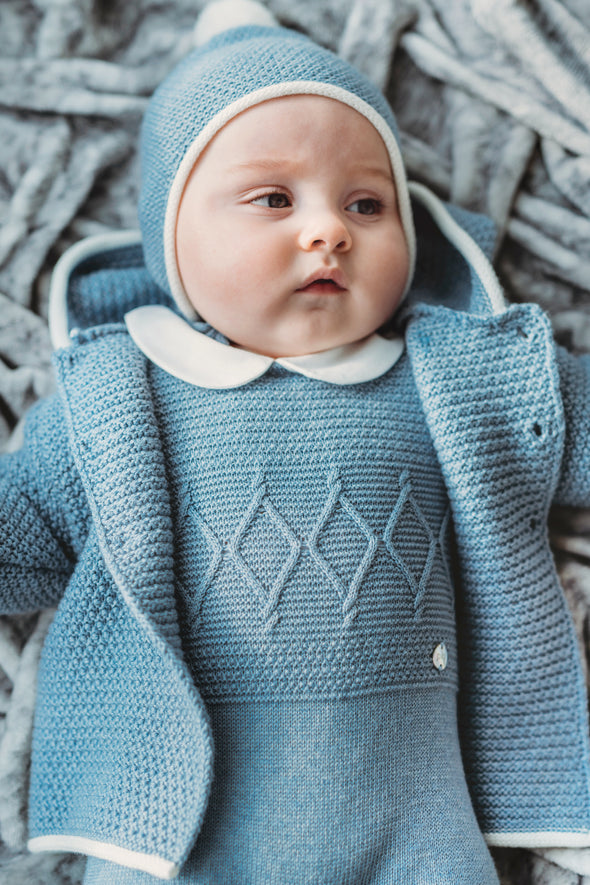 French Blue Knitted Diamond Babysuit