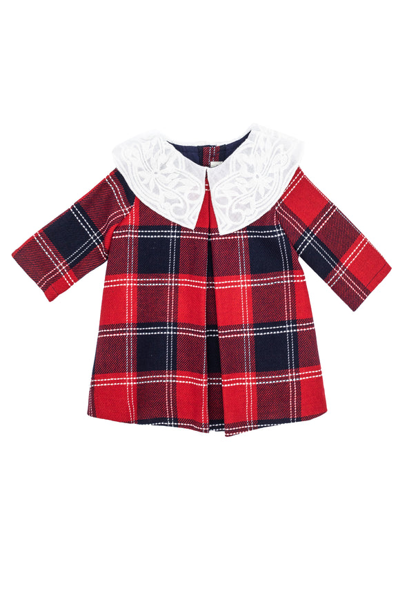 Red Check Pointed Collar Wool Dress