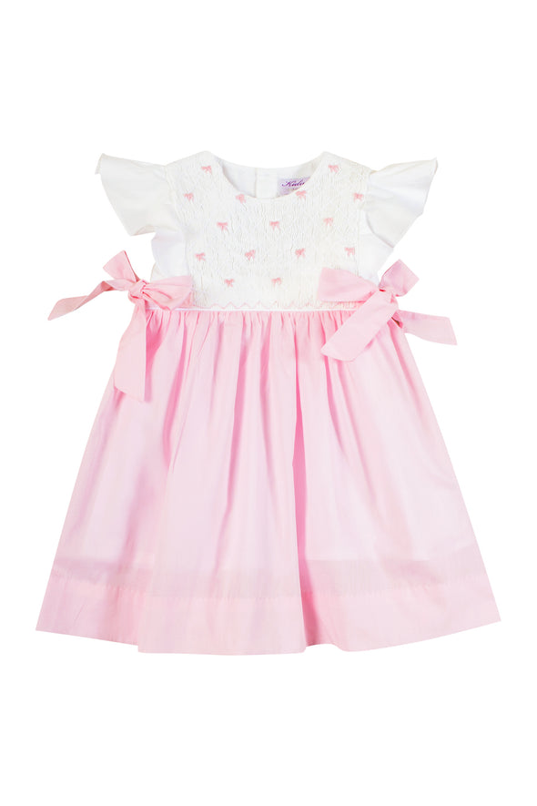 Pink Bow Smocked Cotton Dress