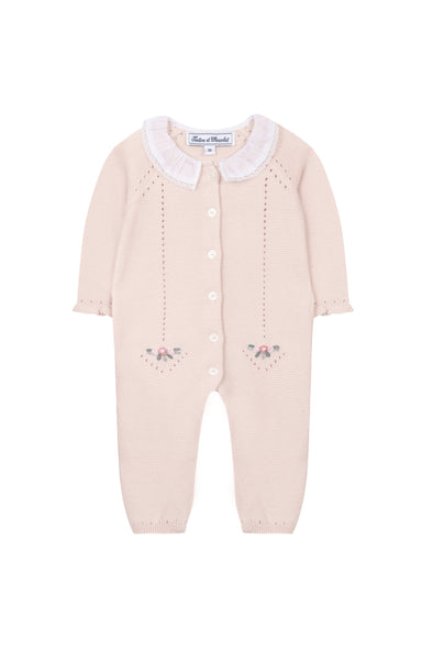 Pale Pink Knitted Embroidered Babysuit
